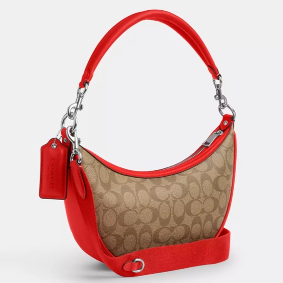 New❤️Coach Aria Shoulder Bag In Signature Canvas Red/Brown - Picture 5 of 5
